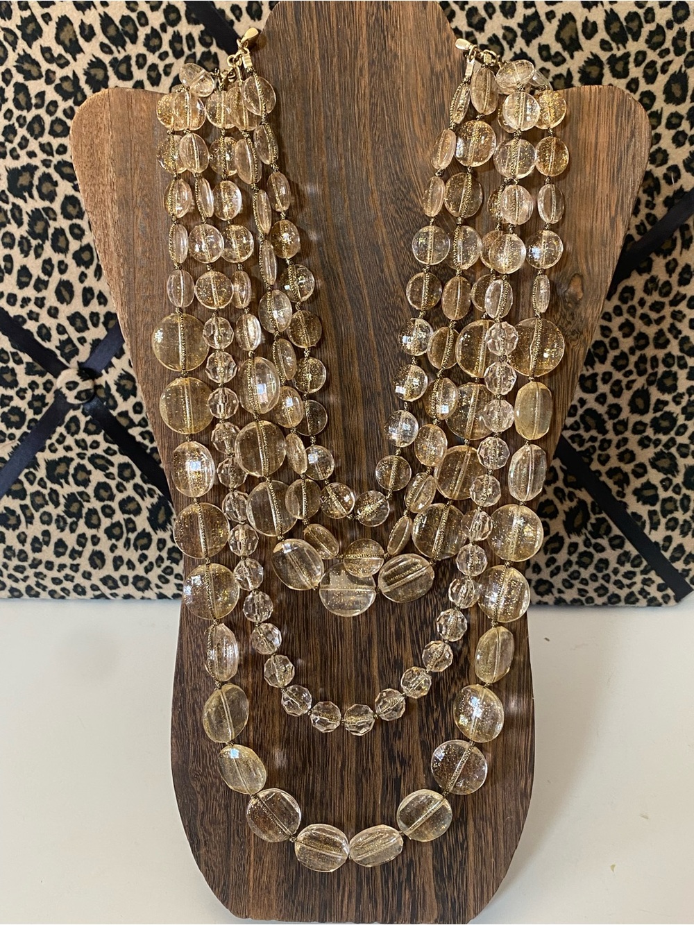 Natasha Gold Glitter Multi-Strand Statement Necklace Layered Lucite Bead Necklac